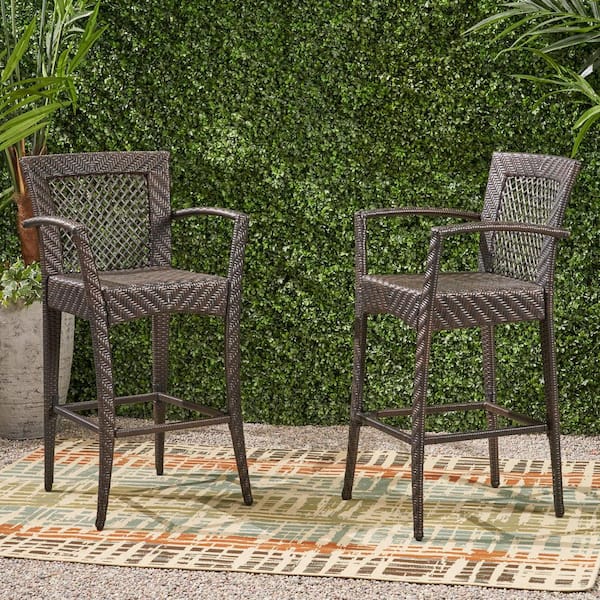 Unbranded Multi Brown Wicker Outdoor Bar Stool, Set of 2