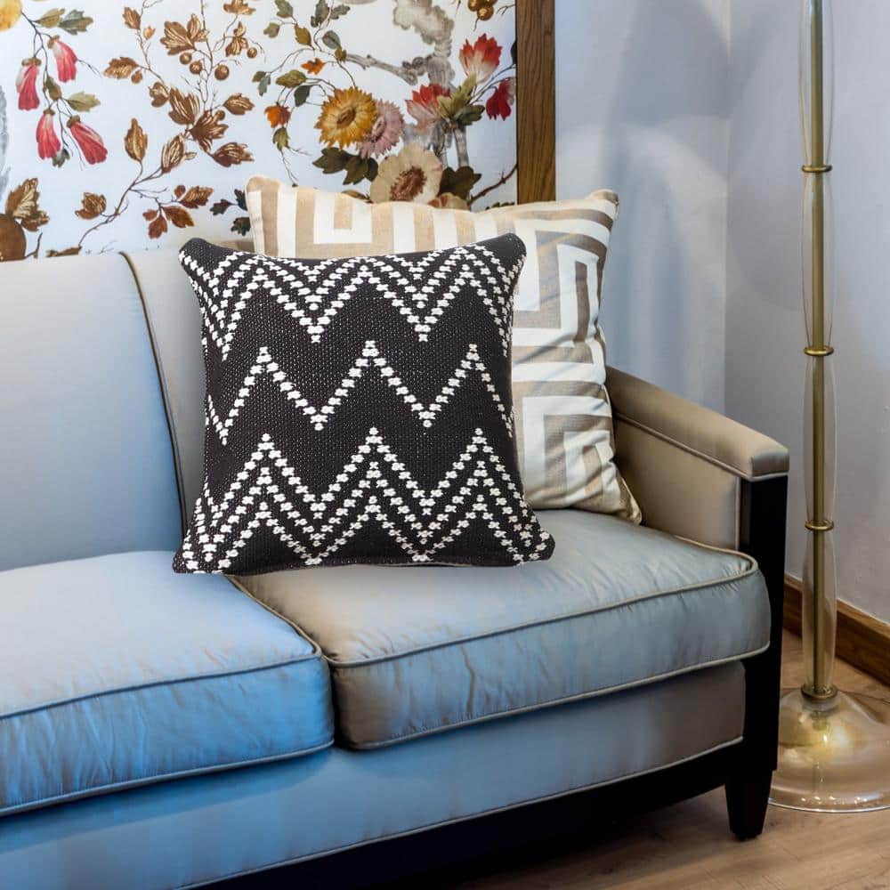 Sevita 20" Square Modern Woven Chevron Throw Pillow - Black/White