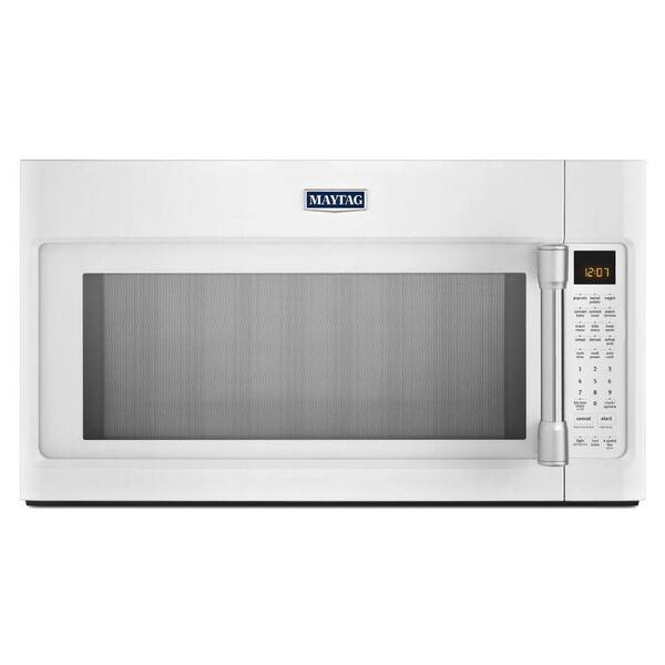 Maytag 1.9 cu. ft. Over the Range Convection Microwave in White with Stainless Steel Handle with Sensor Cooking