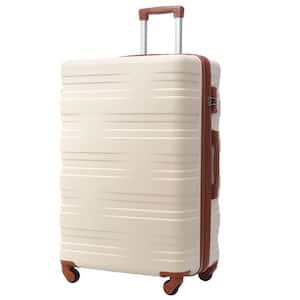 29.5 in. Brown and White Expandable ABS Hardside Spinner Luggage 28" Suitcase with TSA Lock, Telescoping Handle