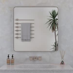 30 in. W x 30 in. H Rectangular Framed Wall Mounted Bathroom Vanity Mirror in Brushed Nickel