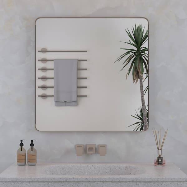 Klajowp 30 in. W x 30 in. H Rectangular Framed Wall Mounted Bathroom Vanity Mirror in Brushed Nickel