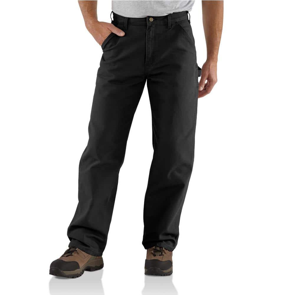 Carhartt Men's 42 in. x 30 in. Black Cotton Washed Duck Work Dungaree ...