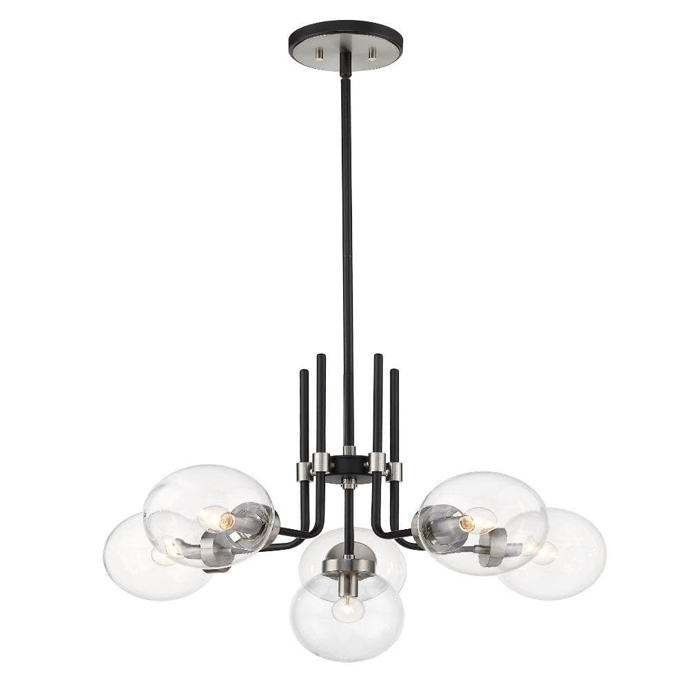 Parsons 6-Light Matte Black Plus Brushed Nickel Chandelier with Glass Shade
