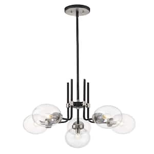 Parsons 6-Light Matte Black Plus Brushed Nickel Chandelier with Glass Shade