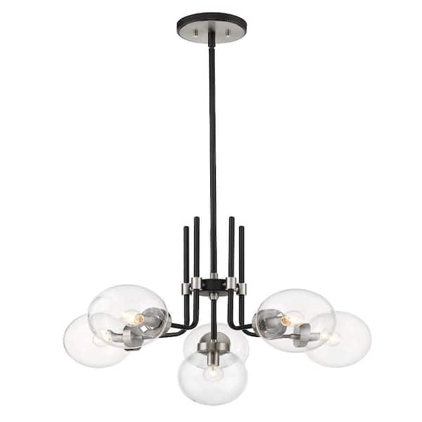 Unbranded Parsons 6-Light Matte Black Plus Brushed Nickel Chandelier with Glass Shade