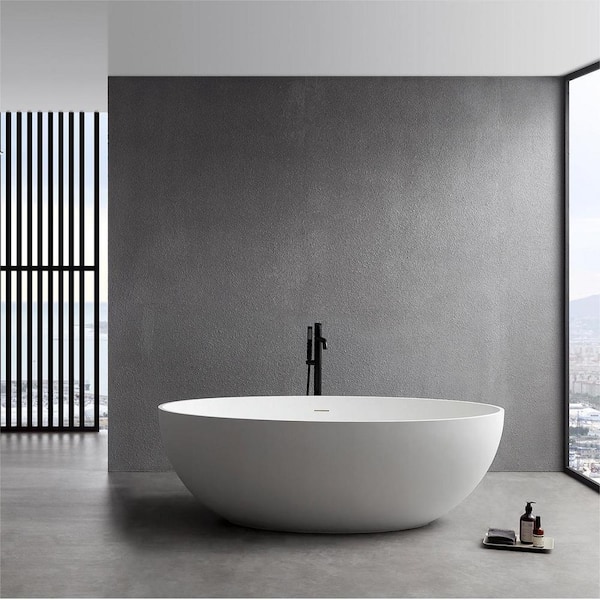 ANGELES HOME 67 in. L x 40 in. W Stone Resin Solid Surface Flatbottom Freestanding Bathtub in White