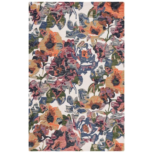 Blossom 5 ft. x 8 ft. Ivory/Blue Oversized Abstract Floral Area Rug