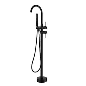 Double-Handle Floor Mounted Claw Foot Freestanding Tub Faucet in Oil Rubbed Bronze