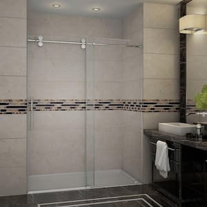 Langham 60 in. x 75 in. Completely Frameless Sliding Shower Door in Stainless Steel with Clear Glass