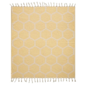 Avelyn Yellow/Cream Geometric Farmhouse Organic Turkish Cotton Throw Blanket