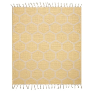 Avelyn Yellow/Cream Geometric Farmhouse All Natural Turkish Cotton Throw Blanket