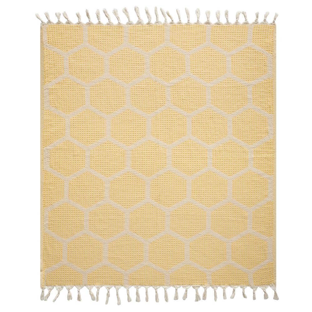 Avelyn Yellow/Cream Geometric Farmhouse All Natural Turkish Cotton Throw Bl