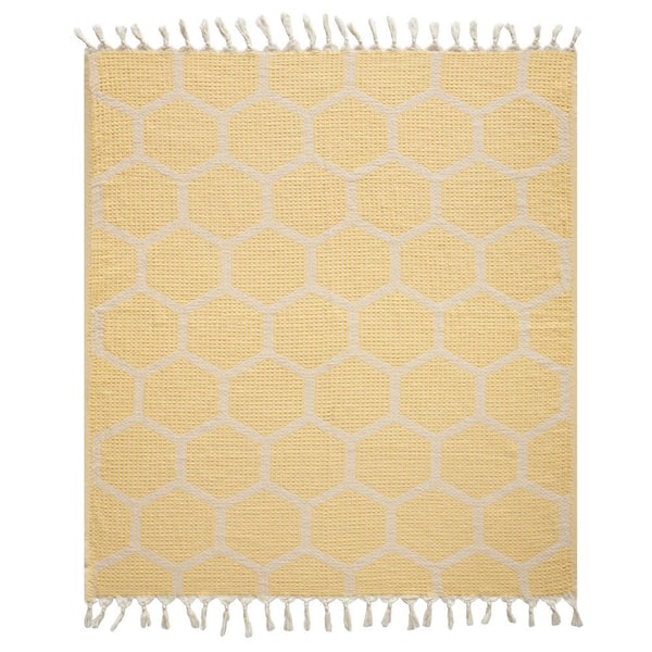 Unbranded Avelyn Yellow/Cream Geometric Farmhouse All Natural Turkish Cotton Throw Blanket