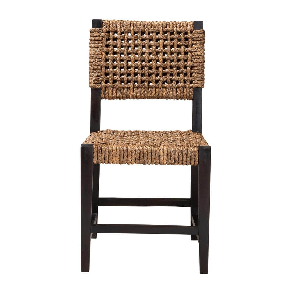 Bohemian Charm Dark Brown Mahogany and Rattan Side Chair