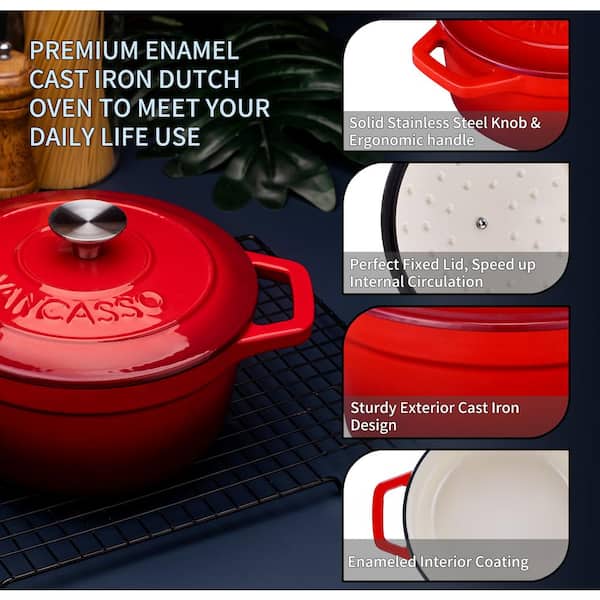 5.5 Qt Enameled Cast-Iron Series 1000 Covered Round Dutch Oven - Gradated  Red