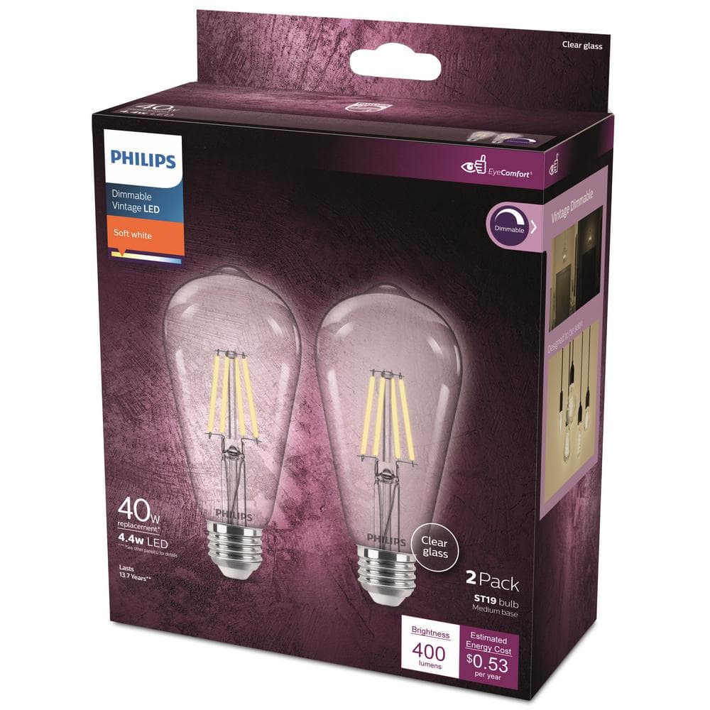 Philips Clear Glass Vintage LED Dimmable Bulbs, 2-Pack