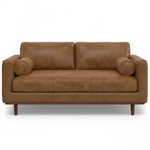 Morrison Mid-Century Modern 72 in. Wide Sofa in Caramel Brown Genuine Leather