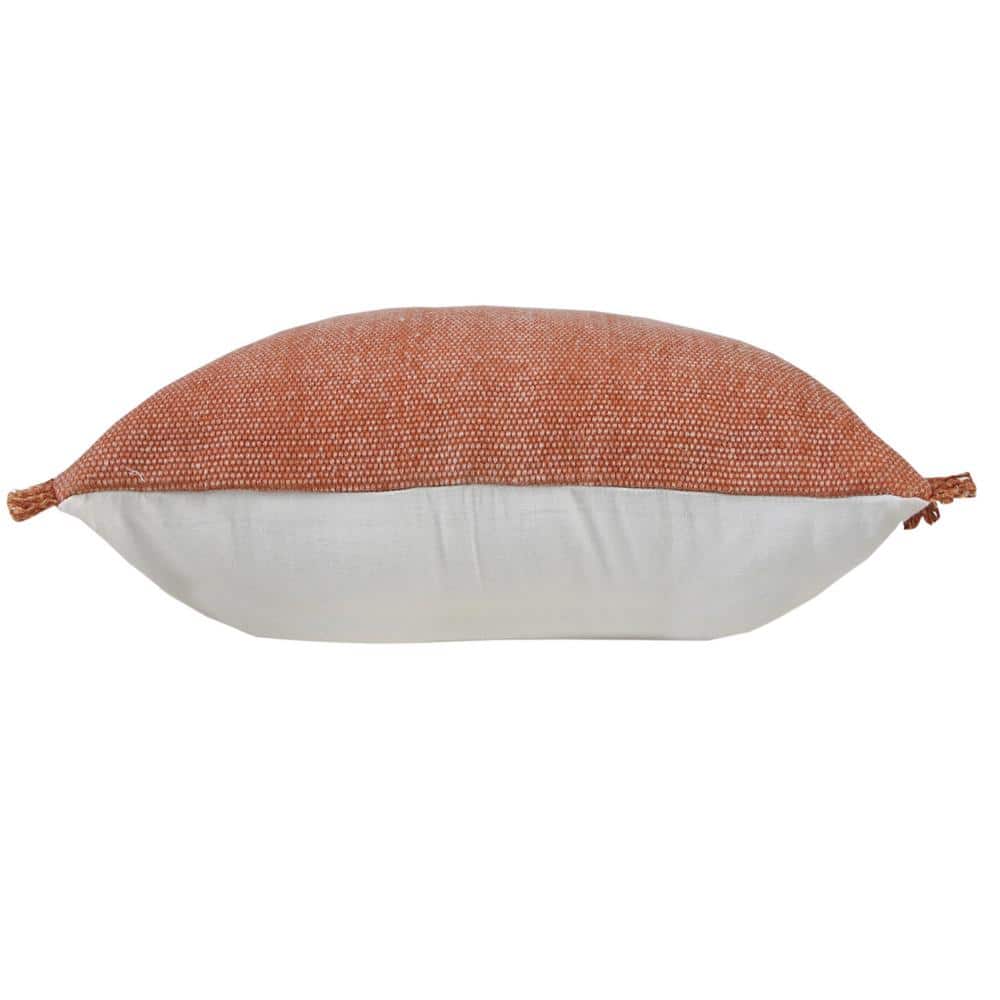 Nina Burnt Orange Cotton Fringed 20" x 20" Throw Pillow Set