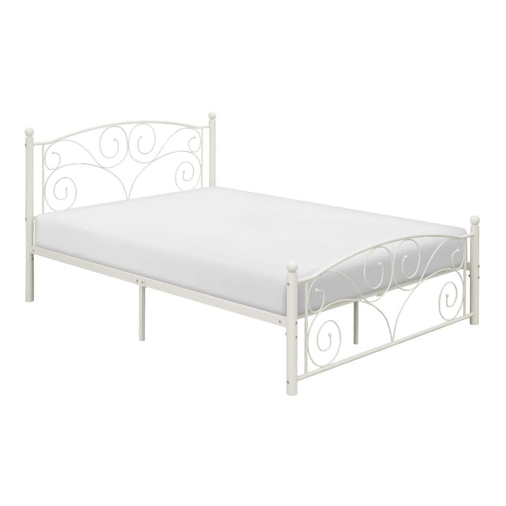 Elegant Transitional Full Poster Bed with Metal Frame in White