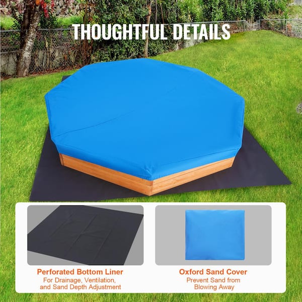 VEVOR Wooden Sandbox with Cover, 6 ft. W x 6 ft. L Octagonal