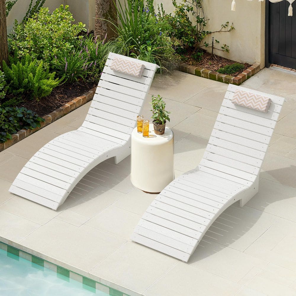 White HDPS Plastic Outdoor Chaise Lounge UV Protection Waterproof Pool Lounge Chairs with Headrest Set of 2 price history on PriceWatchPro