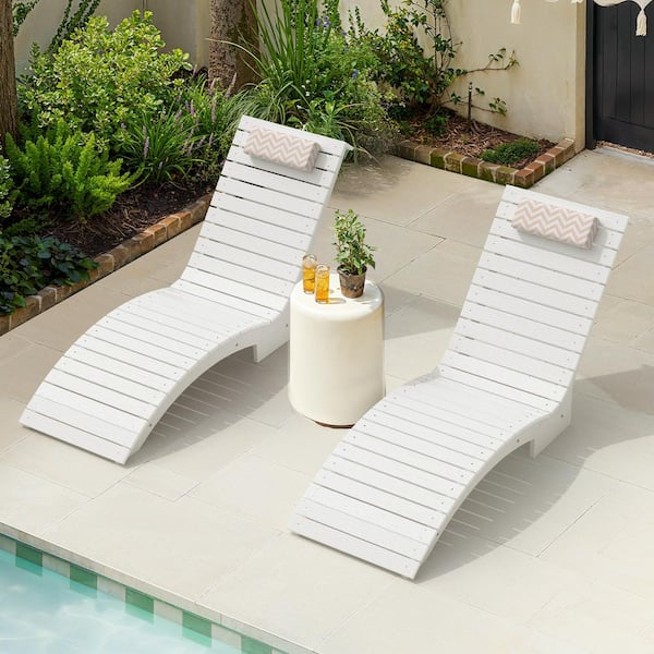 White HDPS Plastic Aquawave Outdoor Chaise Lounge UV Protection Waterproof Pool Lounge Chairs with Headrest (Set of 2)