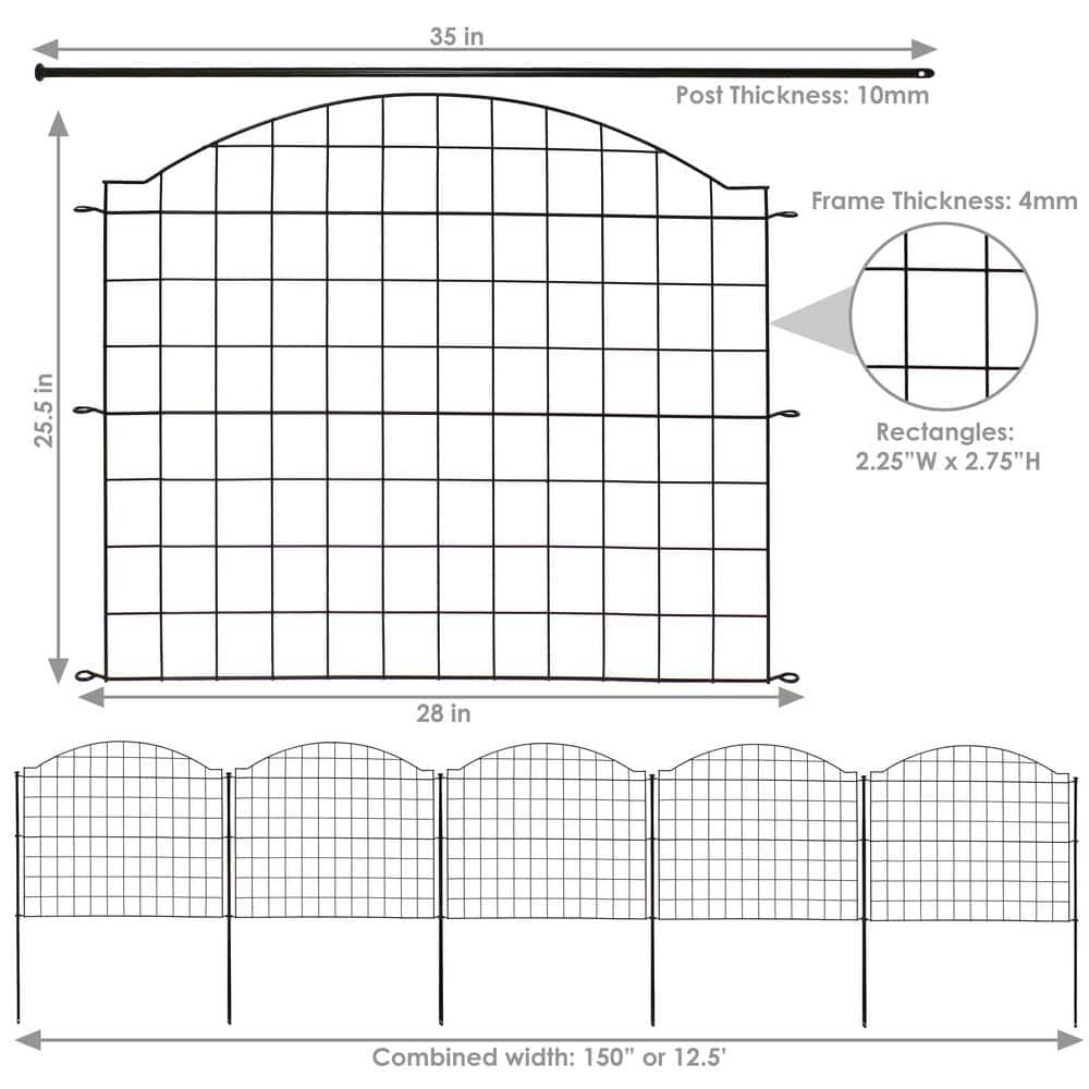 Black Steel Arched Grid Decorative Garden Fence Panels Set