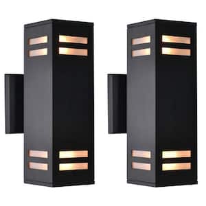 Bowning 11 in. Mid-Century Modern Black Outdoor Hardwired Waterproof Lantern Wall Sconces with No Bulbs Included 2-Pack