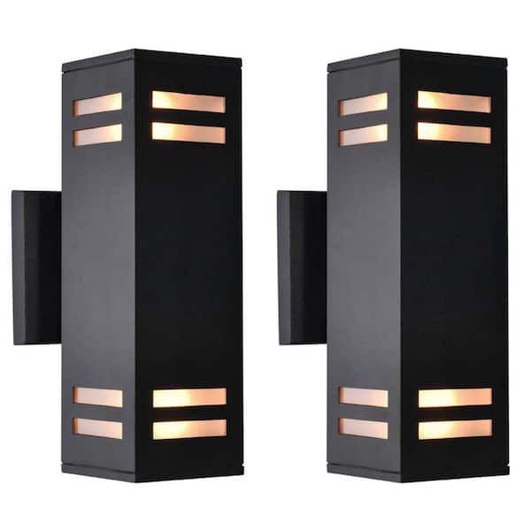 RRTYO Bowning 11 in. Mid-Century Modern Black Outdoor Hardwired Waterproof Lantern Wall Sconces with No Bulbs Included 2-Pack