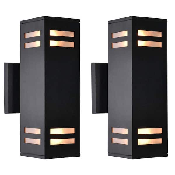 Bowning 11 in. Mid-Century Modern Black Outdoor Hardwired Waterproof Lantern Wall Sconces with No Bulbs Included 2-Pack