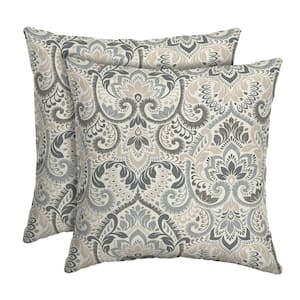 16 in. x 16 in. Neutral Aurora Damask Outdoor Square Pillow (2-Pack)