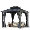 COVERONICS 8.5 ft. x 8.5 ft. Outdoor Double Roof Aluminum Frame Patio Gazebo with Curtains and Netting HD-ATPSB24-G032