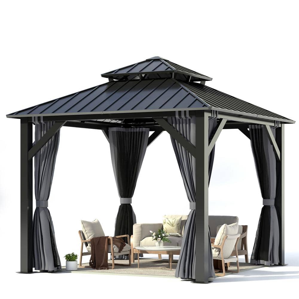 8.5 ft. x 8.5 ft. Outdoor Double Roof Aluminum Frame Patio Gazebo with Curtains and Netting price history on PriceWatchPro
