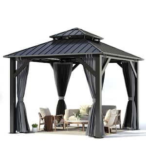 8.5 ft. x 8.5 ft. Outdoor Double Roof Aluminum Frame Patio Gazebo with Curtains and Netting