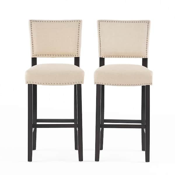 Noble House Mayfield 44.5 in. Dark Beige Cushioned Bar Stool (Set of 2)