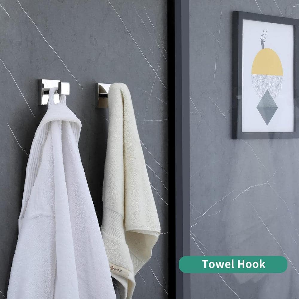 Polished Chrome Stainless Steel Wall-Mounted J-Hook Robe/Towel Hook Set