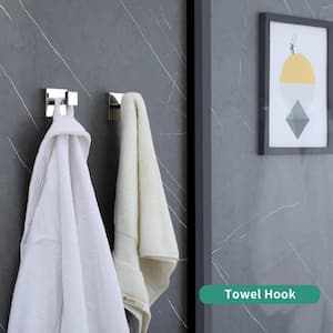 Wall-Mount J-Hook Robe/Towel Hook Square Robe Hook in Stainless Steel Polished Chrome (2-Piece)