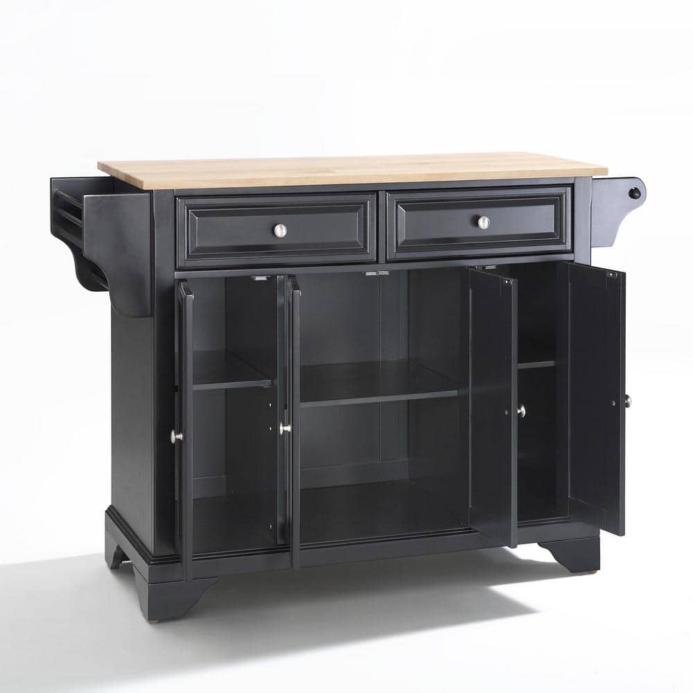 Black Kitchen Island Cart with Natural Wood Top