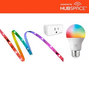 Smart Home Starter Kit including Color Changing LED Strip Light, Smart Bulb and Smart Plug, Powered by Hubspace