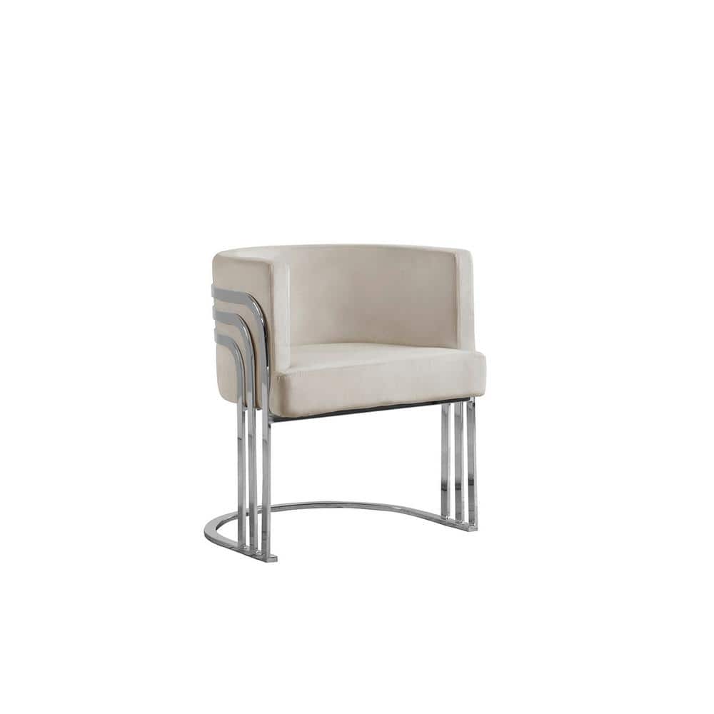 Beige Velvet Barrel Accent Chair with Metal Frame