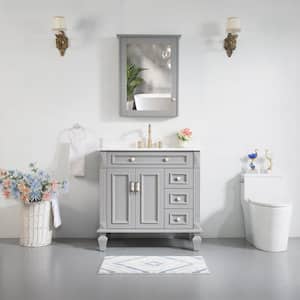 Artwood 36 in. W x 22 in. D x 35 in. H Bath Vanity in Titanium Gray with Carrara White Vanity Top with Single Basin