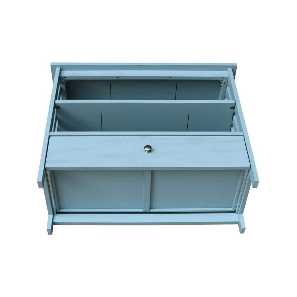 Ocean Blue Solid Parawood Corner TV Stand with Cabinet
