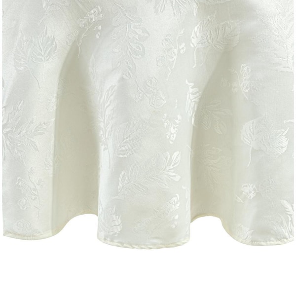 Elegant Woven Leaves Jacquard Damask Tablecloth, Ivory - 60"W x 84"L Oval