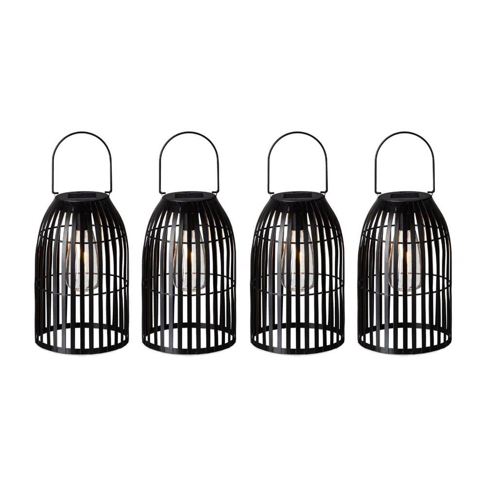 Glitzhome 9.75 in. H Metal Woven Black Solar Powered Outdoor