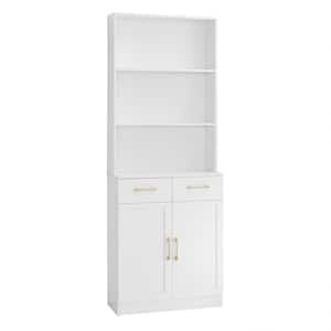 26 in. W x 11 in. D x 70 in. H White MDF Freestanding Linen Cabinet Floor Storage Cabinet with Two Doors and Drawers