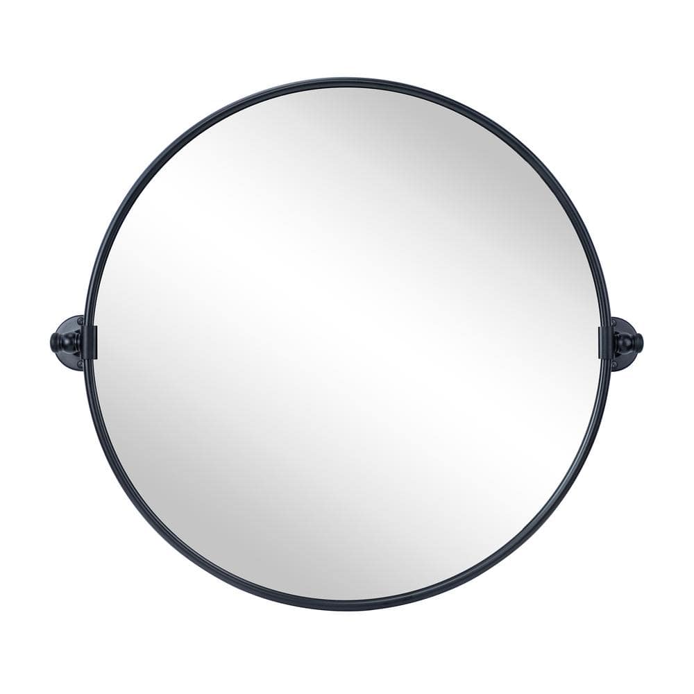 Adlina 24 in. W x 24 in. H Small Round Metal Framed Pivoting Wall Mounted Bathroom Vanity Mirror in Matt Black price history on PriceWatchPro