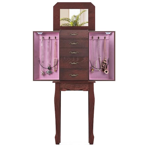 Walnut Jewelry Cabinet Armoire Storage Chest Stand Organizer Wood Box