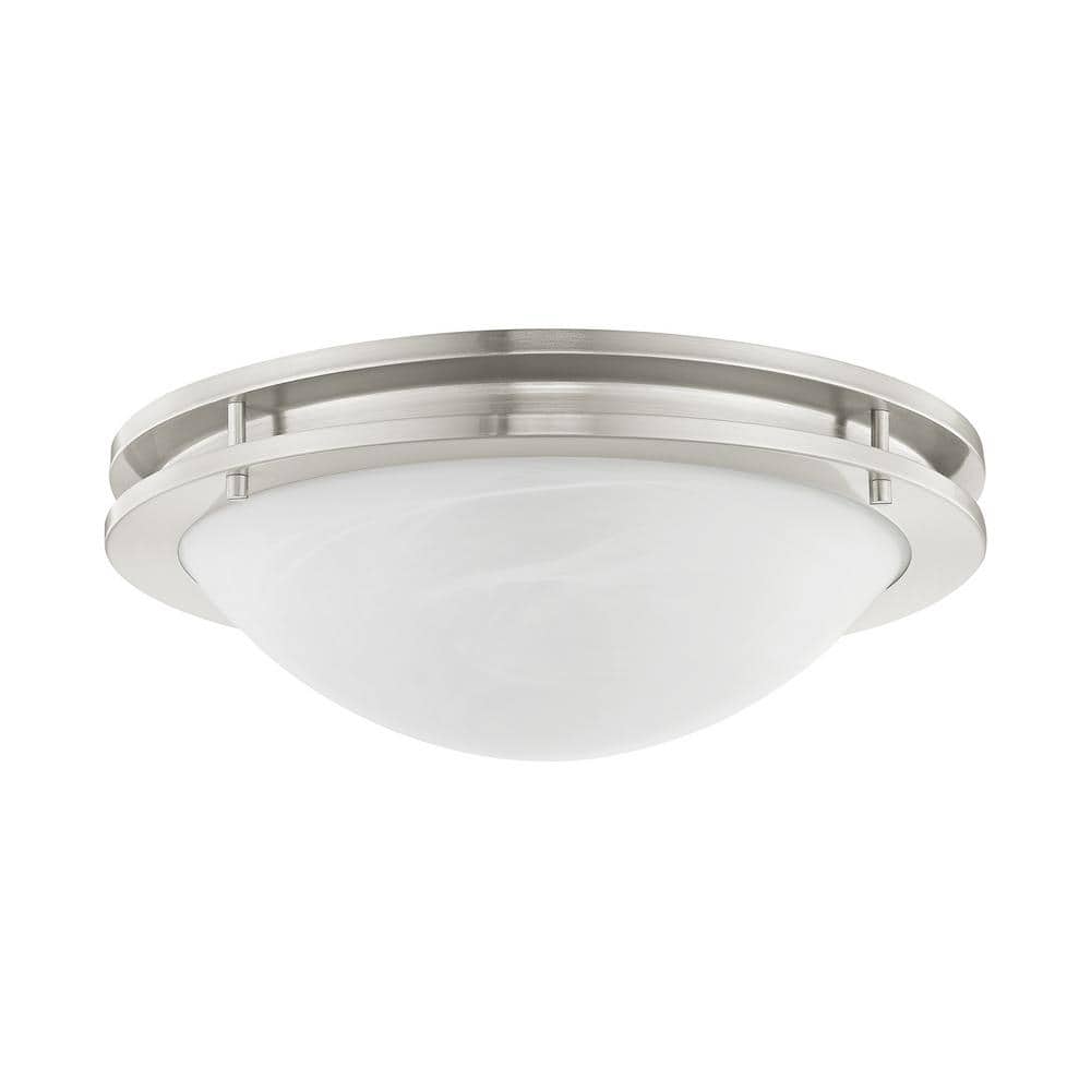 Modern Brushed Nickel 3-Light LED Bowl Flush Mount with White Alabaster Glass