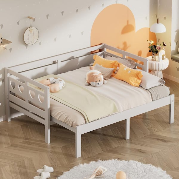 Harper & Bright Designs Convertible White Twin/Double Twin Extending Daybed with Heart-Shaped Bedrails, Support Legs